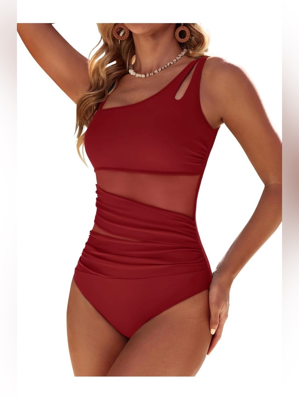 🆕 Mesh One Piece Swimsuits Ruched Tummy Control Bathing Suit - Picture 1 of 3